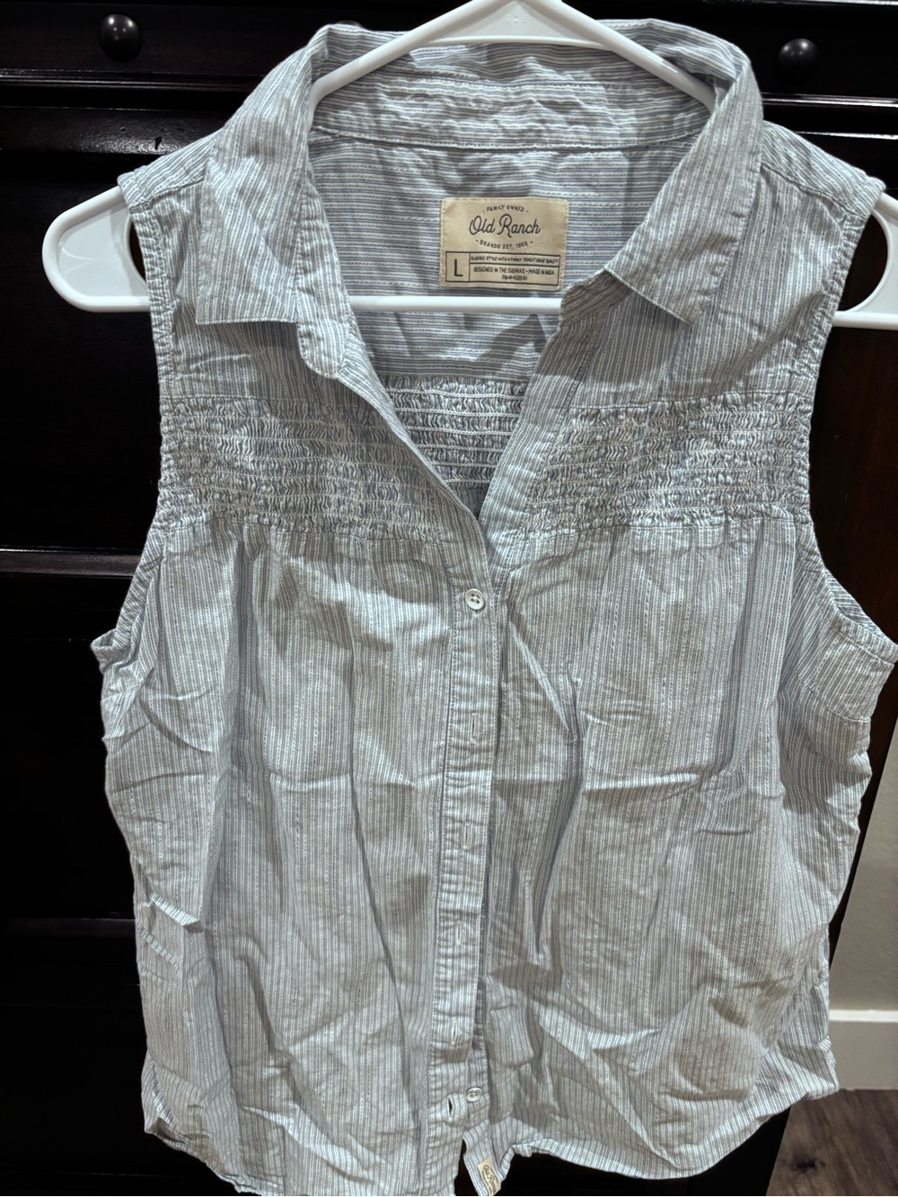 Light Blue Striped Sleeveless Button-Down Shirt